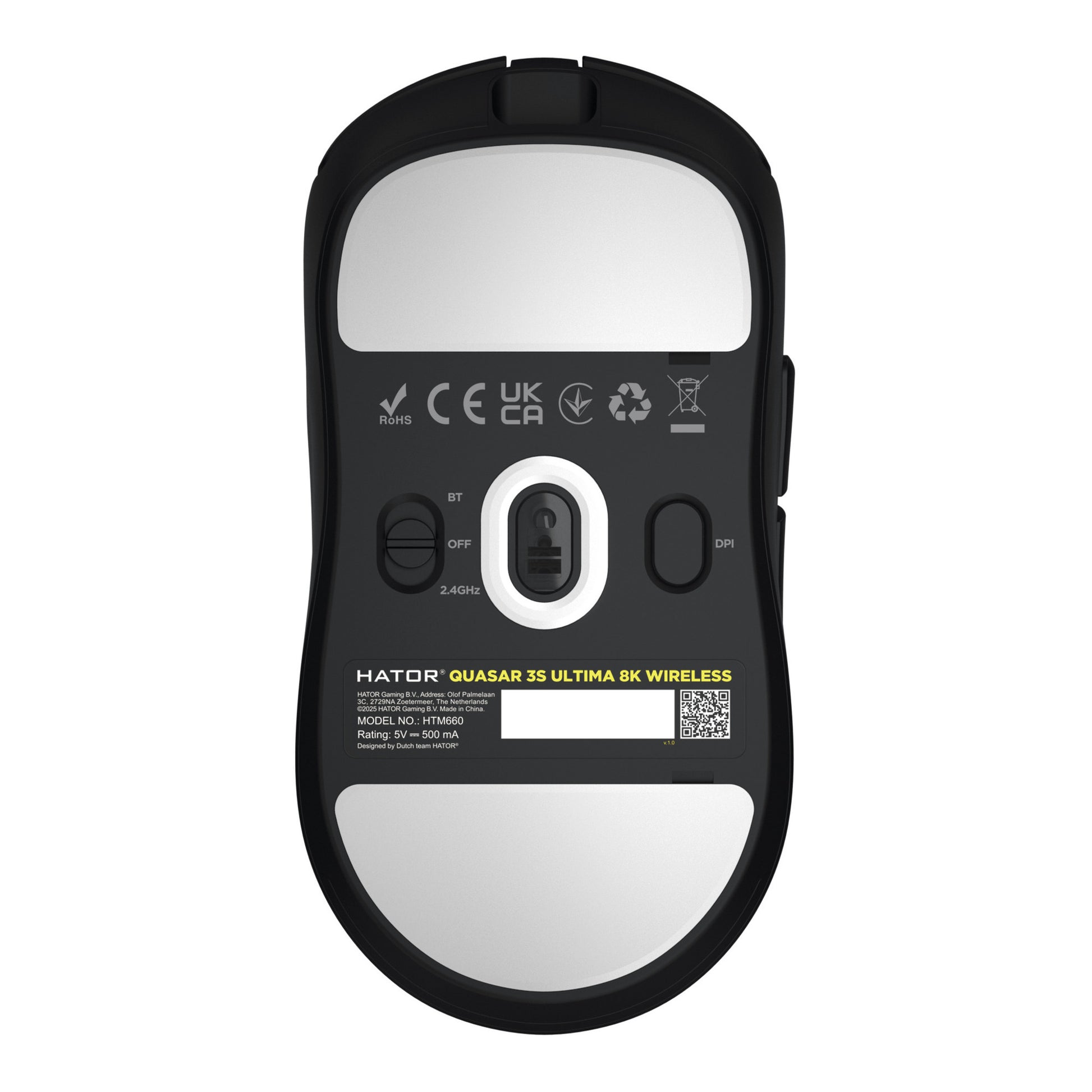 Hator quasar 3s ultima 8k wireless gaming muis (zwart, 30 000 dpi, 2.4 ghz bluetooth usb)