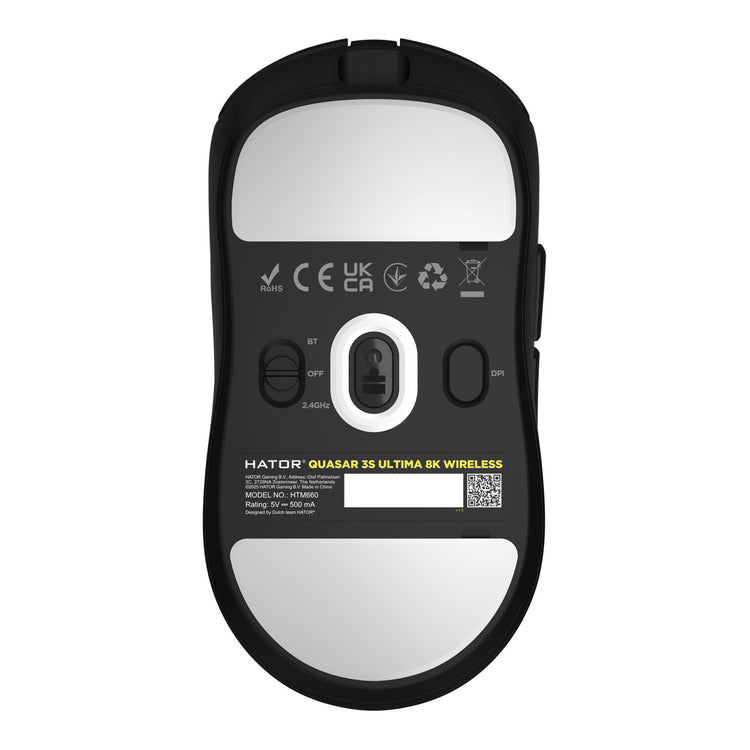 Hator quasar 3s ultima 8k wireless gaming muis (zwart, 30 000 dpi, 2.4 ghz bluetooth usb)