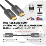 Club 3d ultra high speed aoc hdmi 2.1 gecertificeerde unidirectioneel kabel male-male (zwart, 15 meter, 4k 120hz, 8k 60hz, 48 gbps) - afbeelding 7
