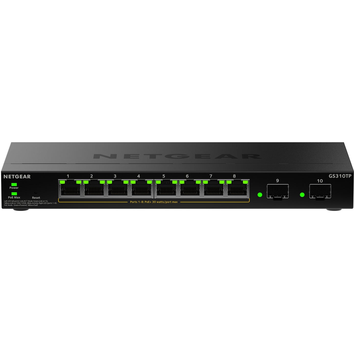 Netgear gs310tpv2 switch (zwart, 55w poe budget)