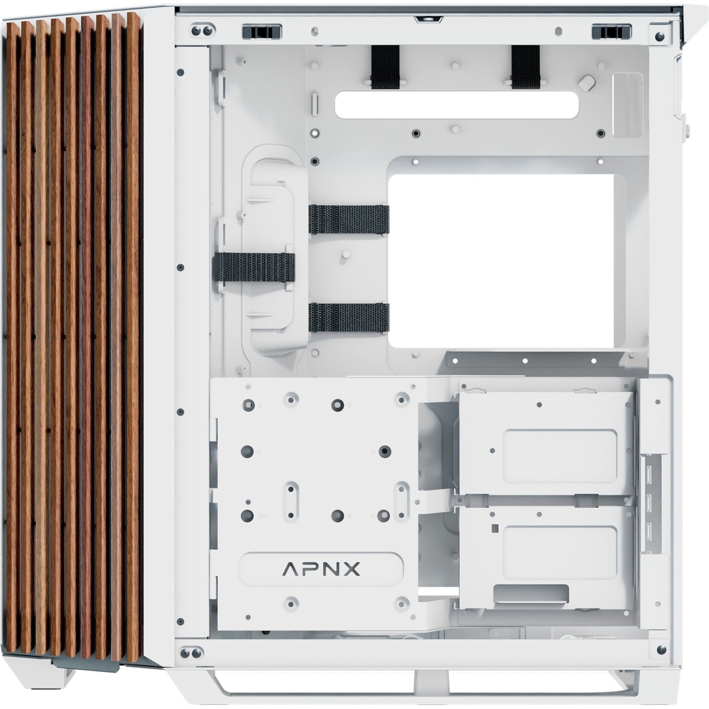 Apnx v1-w-wt-v1 midi tower behuizing (wit houtkleur | 2x usb-a | 1x usb-c | window)