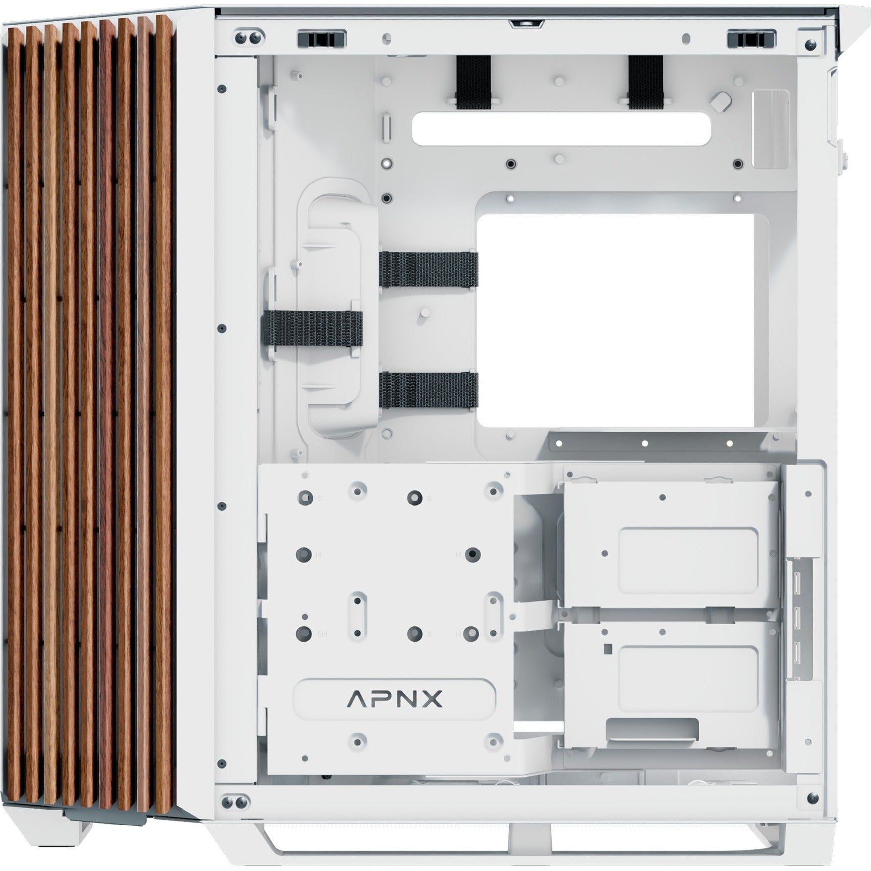Apnx v1-w-wt-v1 midi tower behuizing (wit houtkleur | 2x usb-a | 1x usb-c | window)