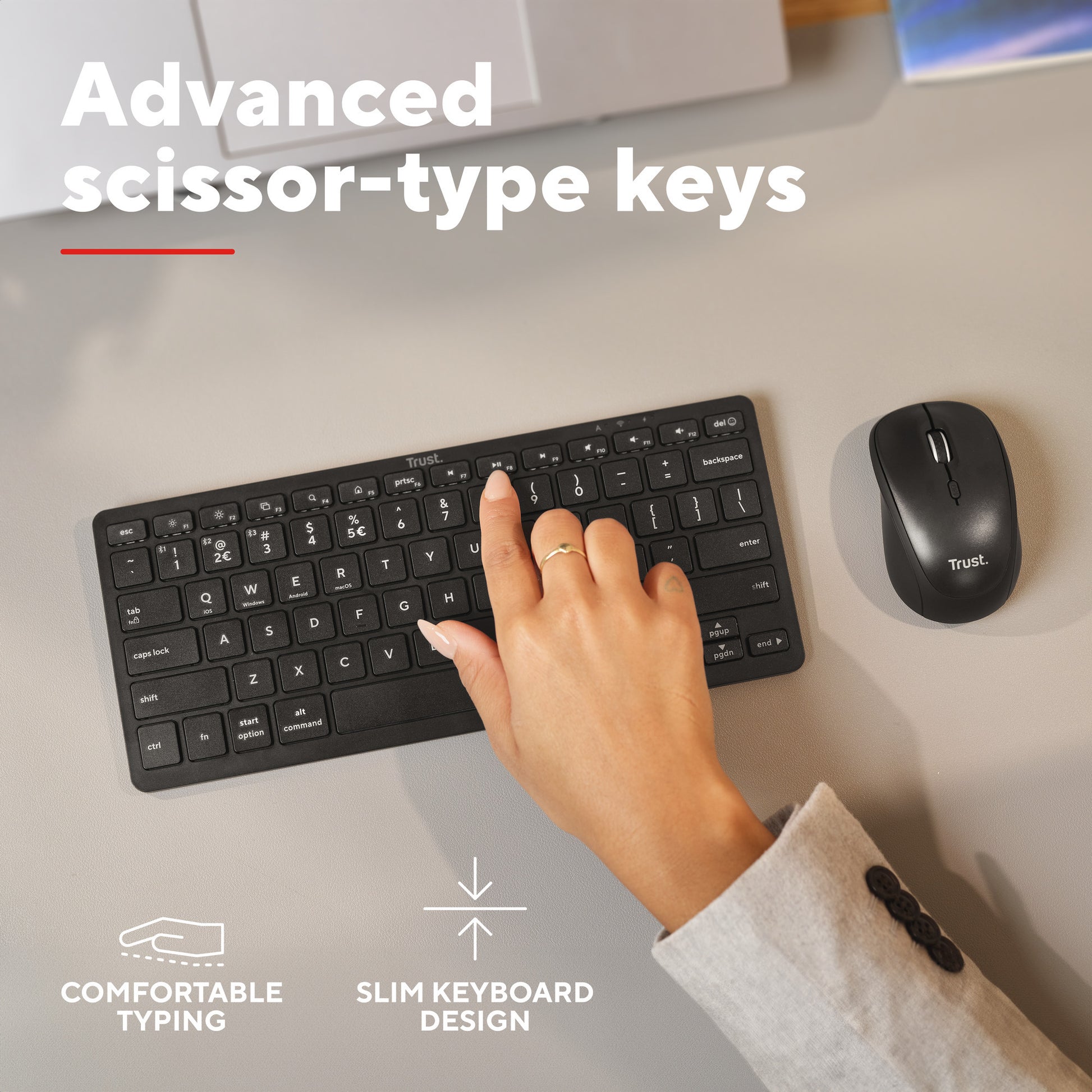 Trust nado ii bluetooth-toetsenbord (zwart, us lay-out (qwerty), scissor switches, 80% (tkl), bluetooth)