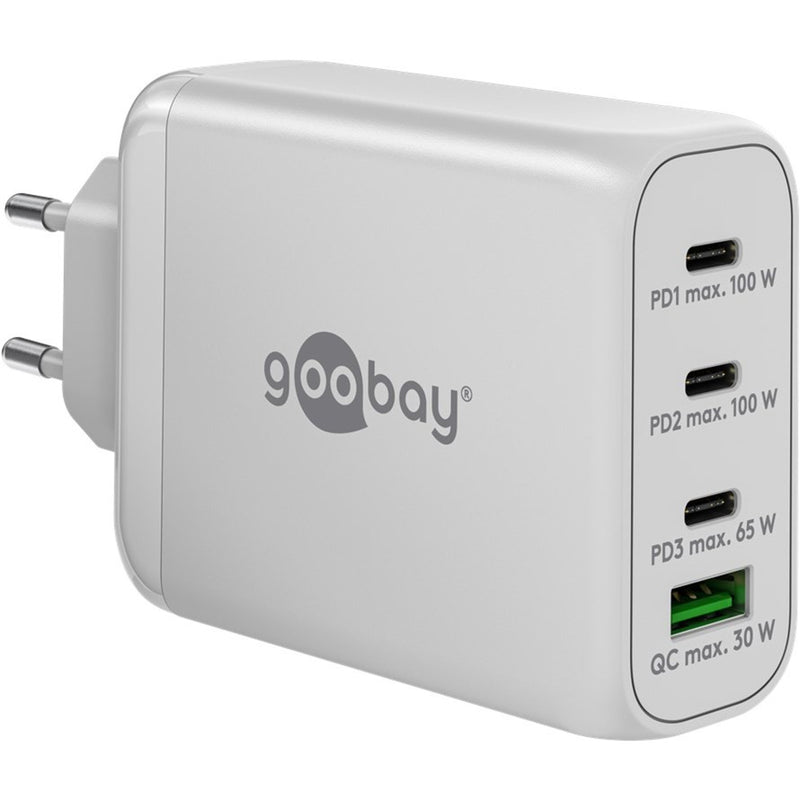 Goobay 100w gan usb-c pd multiport snellader (wit, 3x usb-c, 1x usb-a)