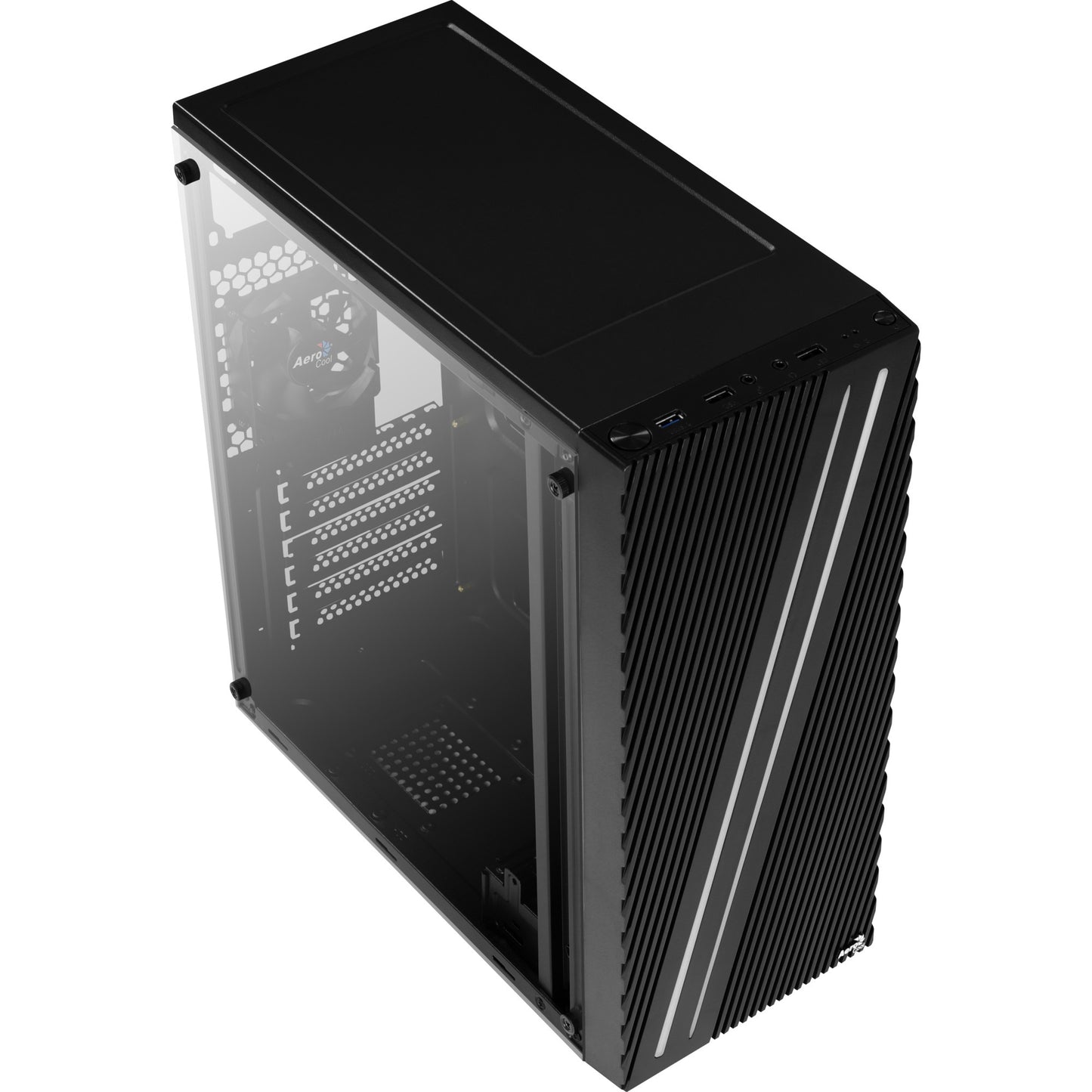 Aerocool streak midi tower behuizing (zwart | 3x usb-a | rgb | window)
