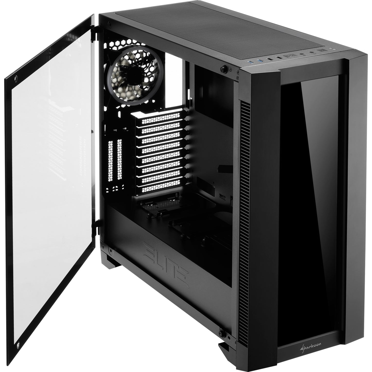 Sharkoon elite shark ca200g big tower behuizing (zwart | 4x usb-a | rgb | tempered glass)