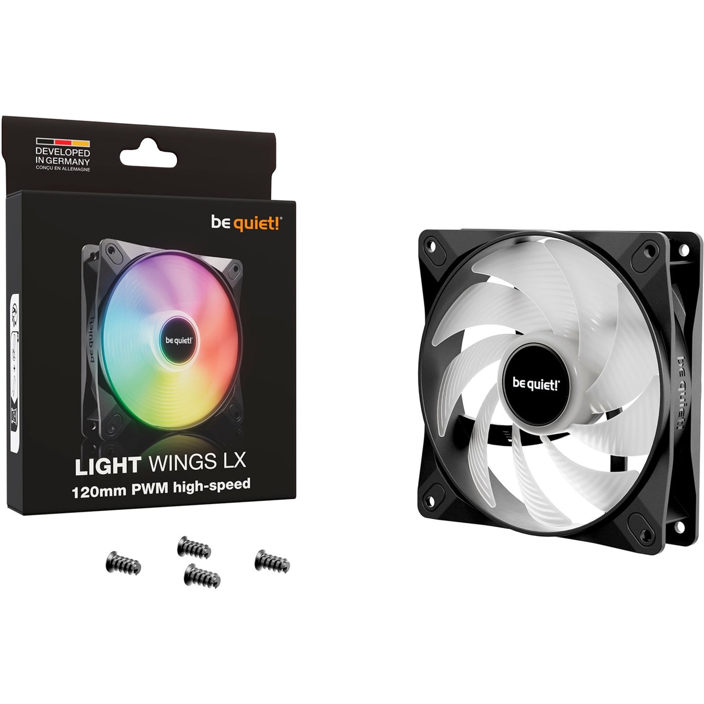 Be quiet! light wings lx pwm high-speed rgb case fan (zwart, 120 x 120 x 25 mm)