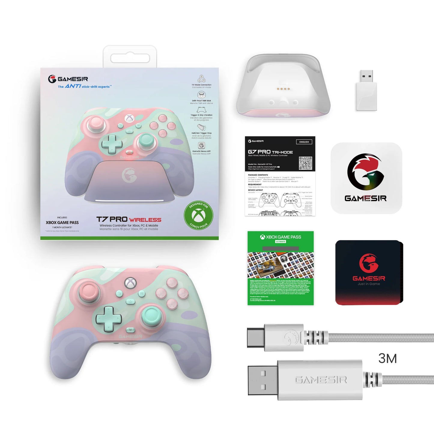 Gamesir g7 pro wireless controller - sugar whirl (lichtpaars, xbox series x|s, xbox one, android, pc, 2.4ghz bluetooth usb)
