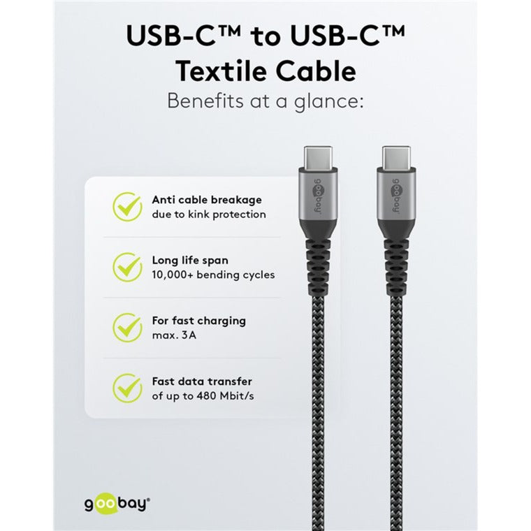 Goobay usb-c snellader nano (65 w) en usb-c textielkabel (zwart, 1 meter)