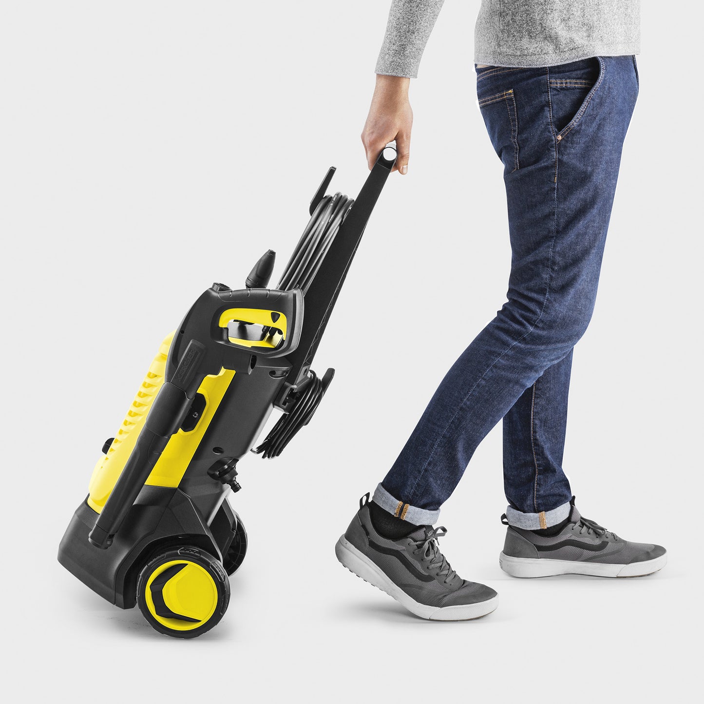 Kärcher k 5 wcm premium home hogedrukreiniger (geel zwart, met vuilfrees, slanghaspel en oppervlaktereiniger)