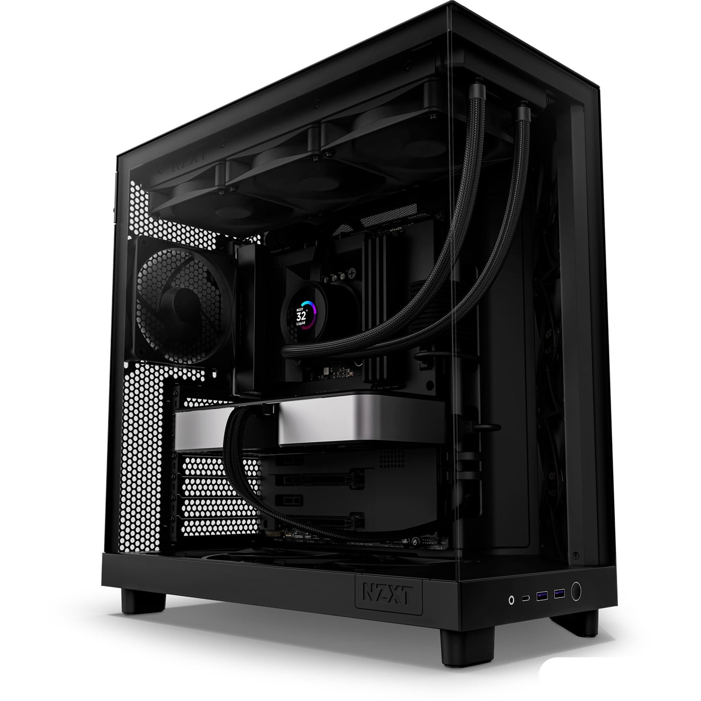 Nzxt h6 flow midi tower behuizing (zwart | 2x usb-a | 1x usb-c | tempered glass)