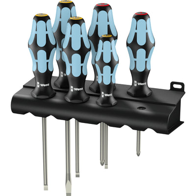 Wera 3334 6 schroevendraaier-set, rvs + houder, 6‑delig (zwart blauw)