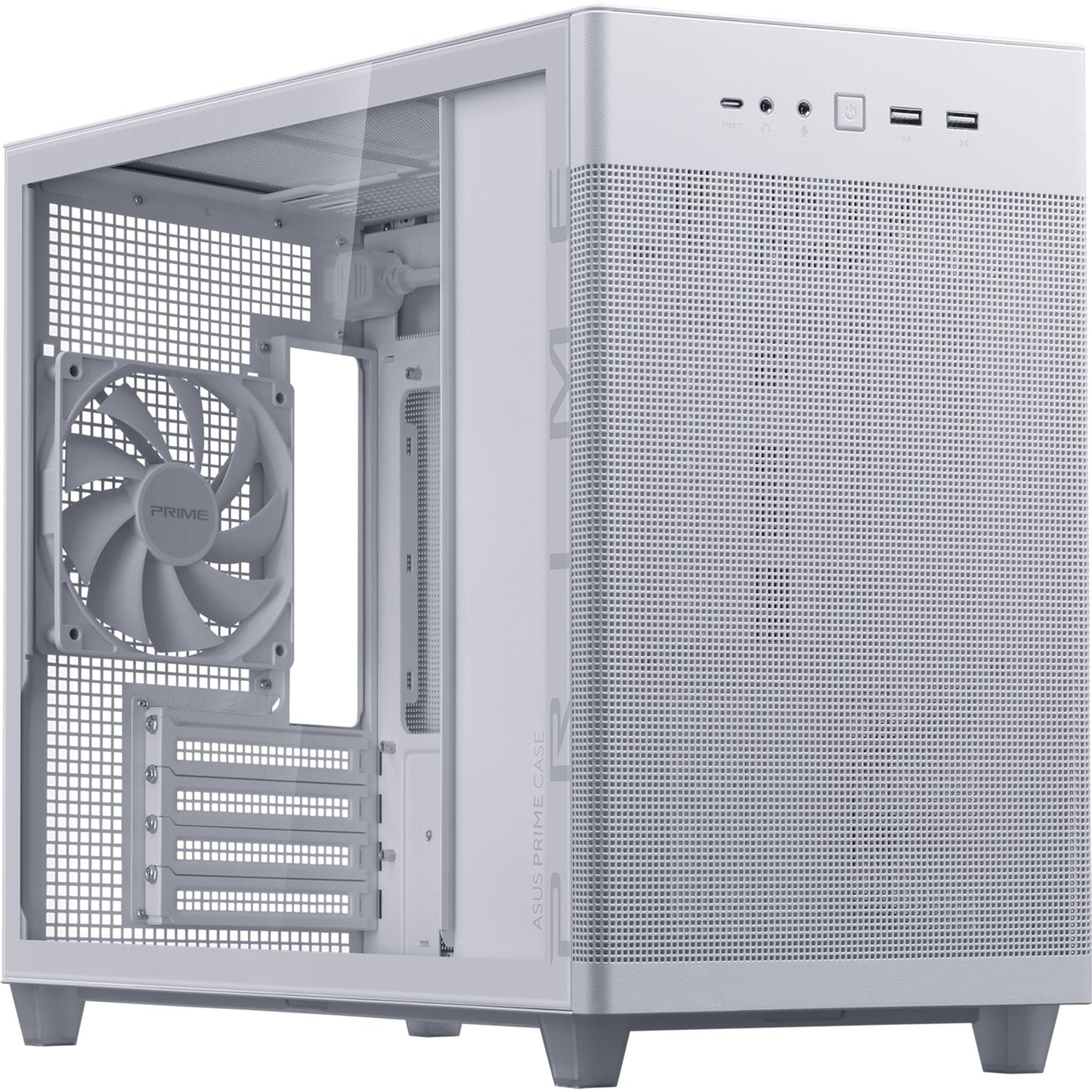Asus prime ap201 midi tower behuizing (wit | 2x usb-a | 1x usb-c | tempered glass)