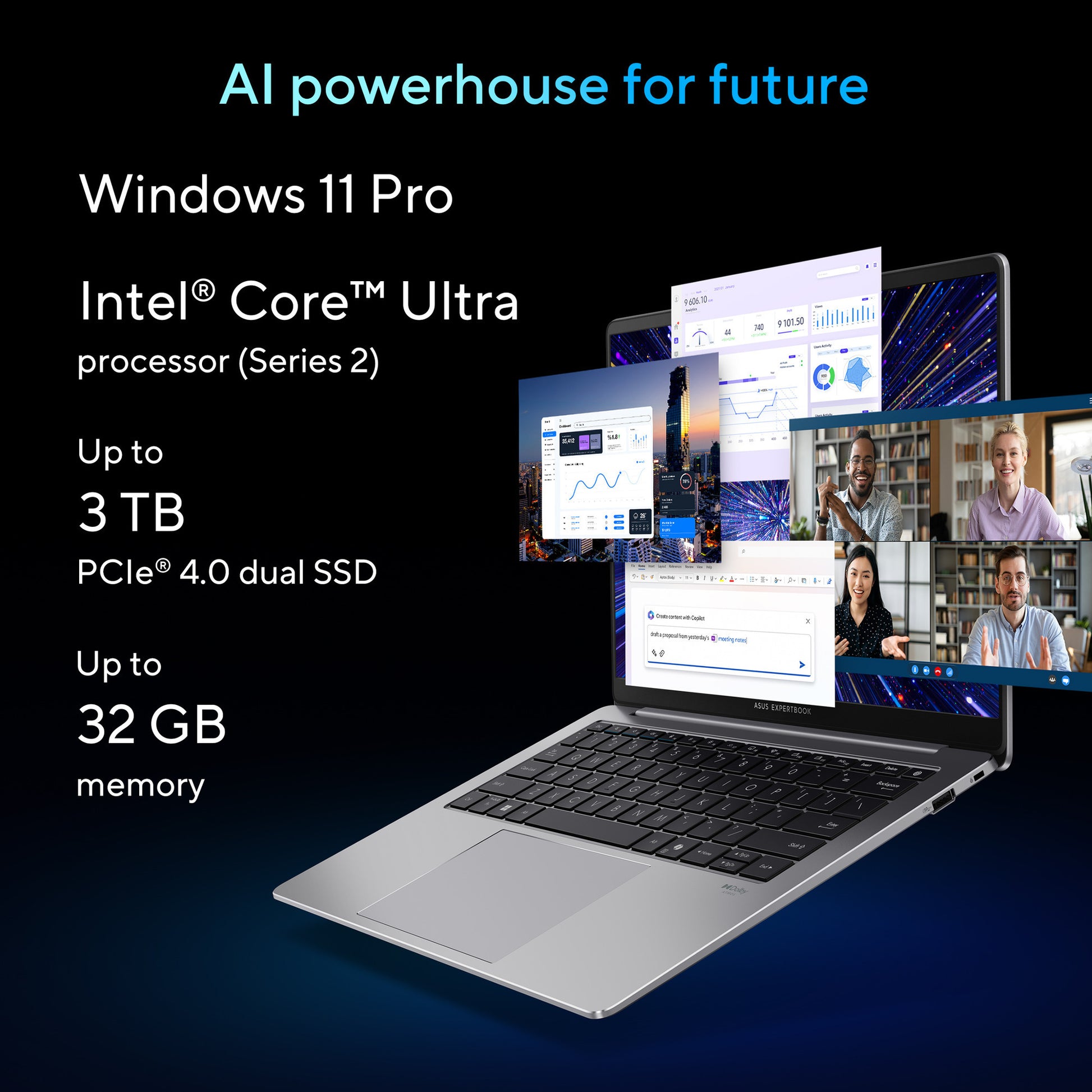 Asus expertbook p5405csa-nz0195x 14 laptop (grijs | core ultra 7 258v | arc graphics 140v | 32 gb | 1 tb ssd)