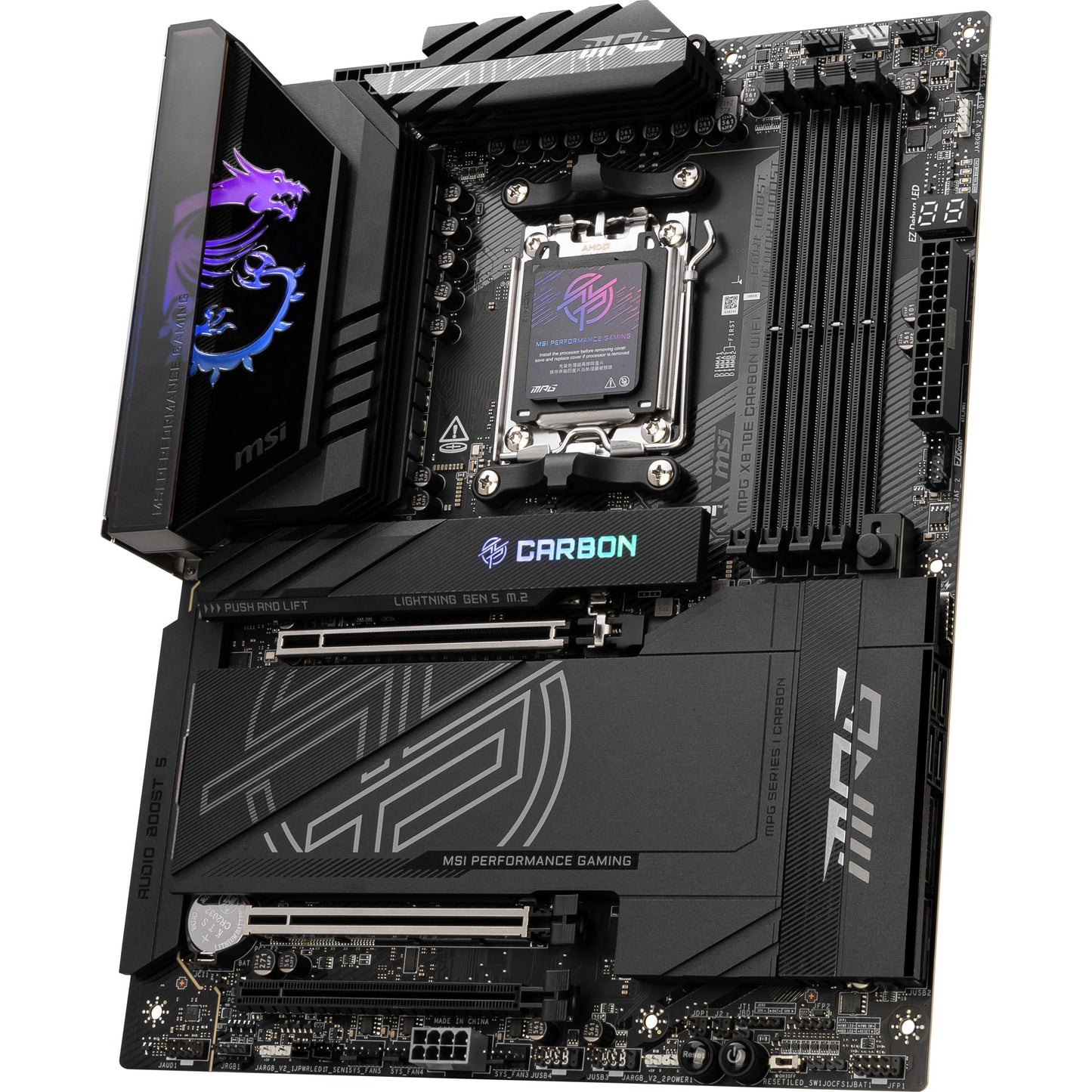 Msi mpg x870e carbon wifi socket am5 moederbord (raid, 5gb-lan, 2,5gb-lan, wi-fi 7, bt, sound, atx)