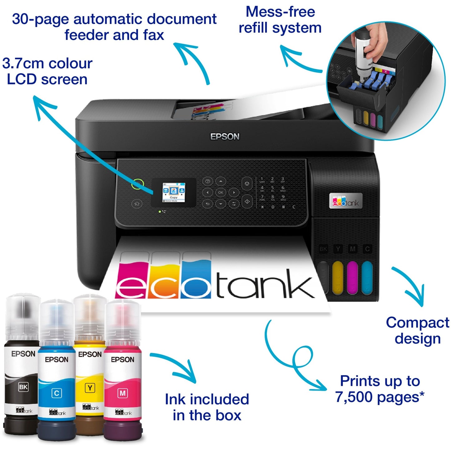 Epson ecotank et-4800 all-in-one inkjetprinter met faxfunctie (zwart)