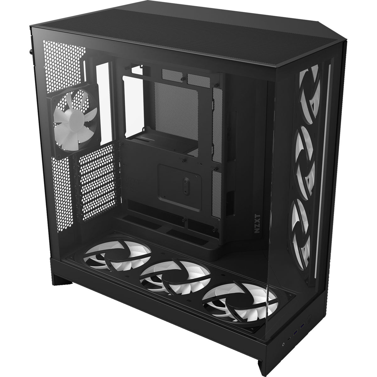 Nzxt h9 flow rgb+ midi tower behuizing (zwart (mat) | 2x usb-a | 1x usb-c | rgb | tempered glass)