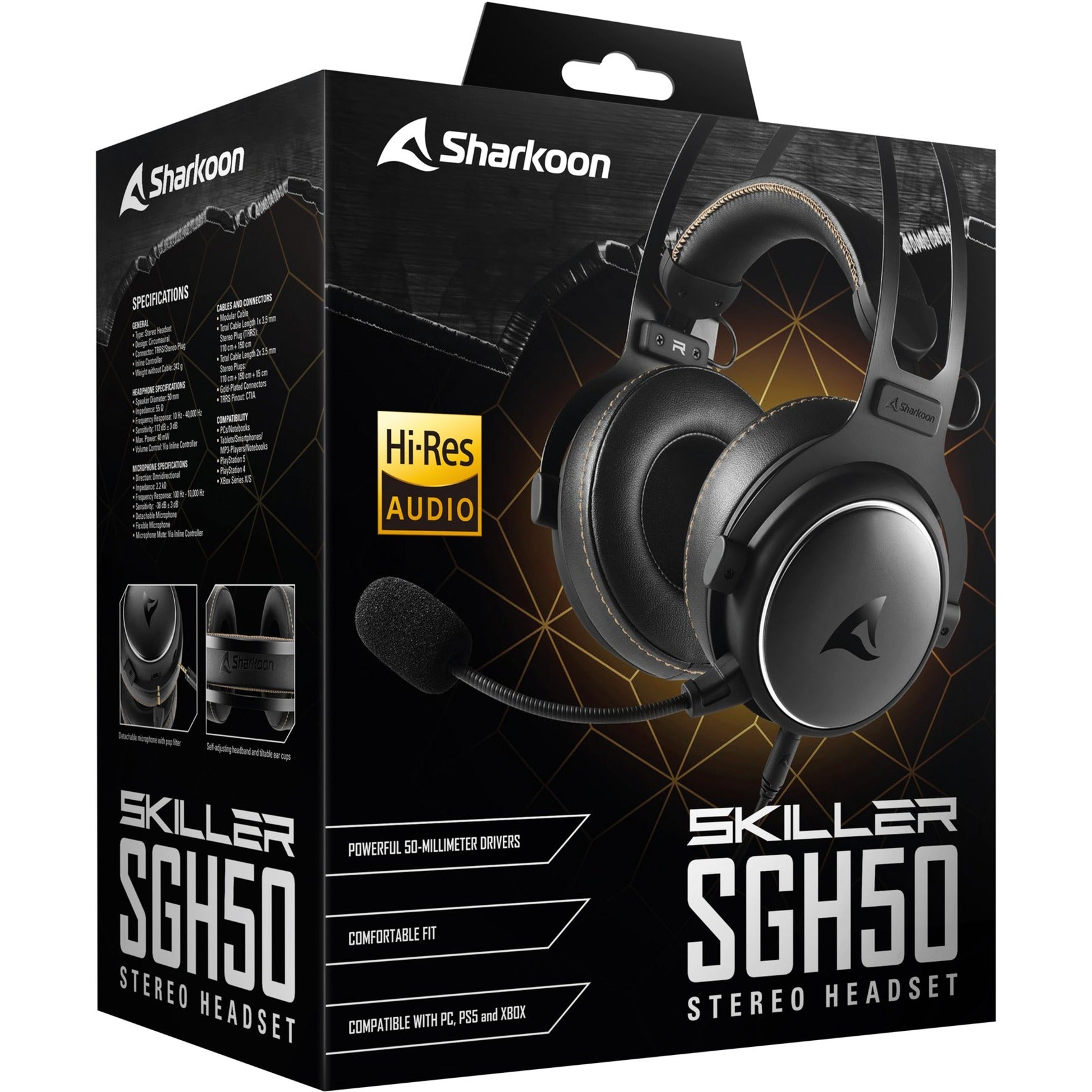 Sharkoon skiller sgh50 over-ear gaming headset (zwart, pc, playstation 4, playstation 5, xbox series s|x)