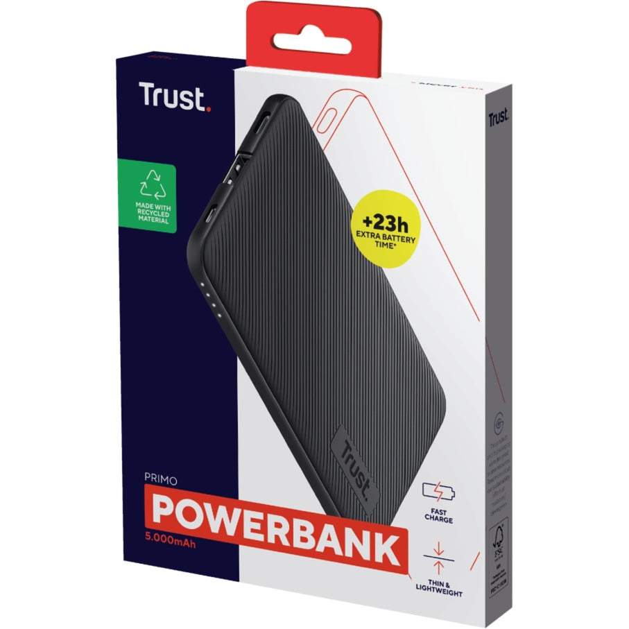 Trust primo 5.000 mah eco powerbank (zwart)