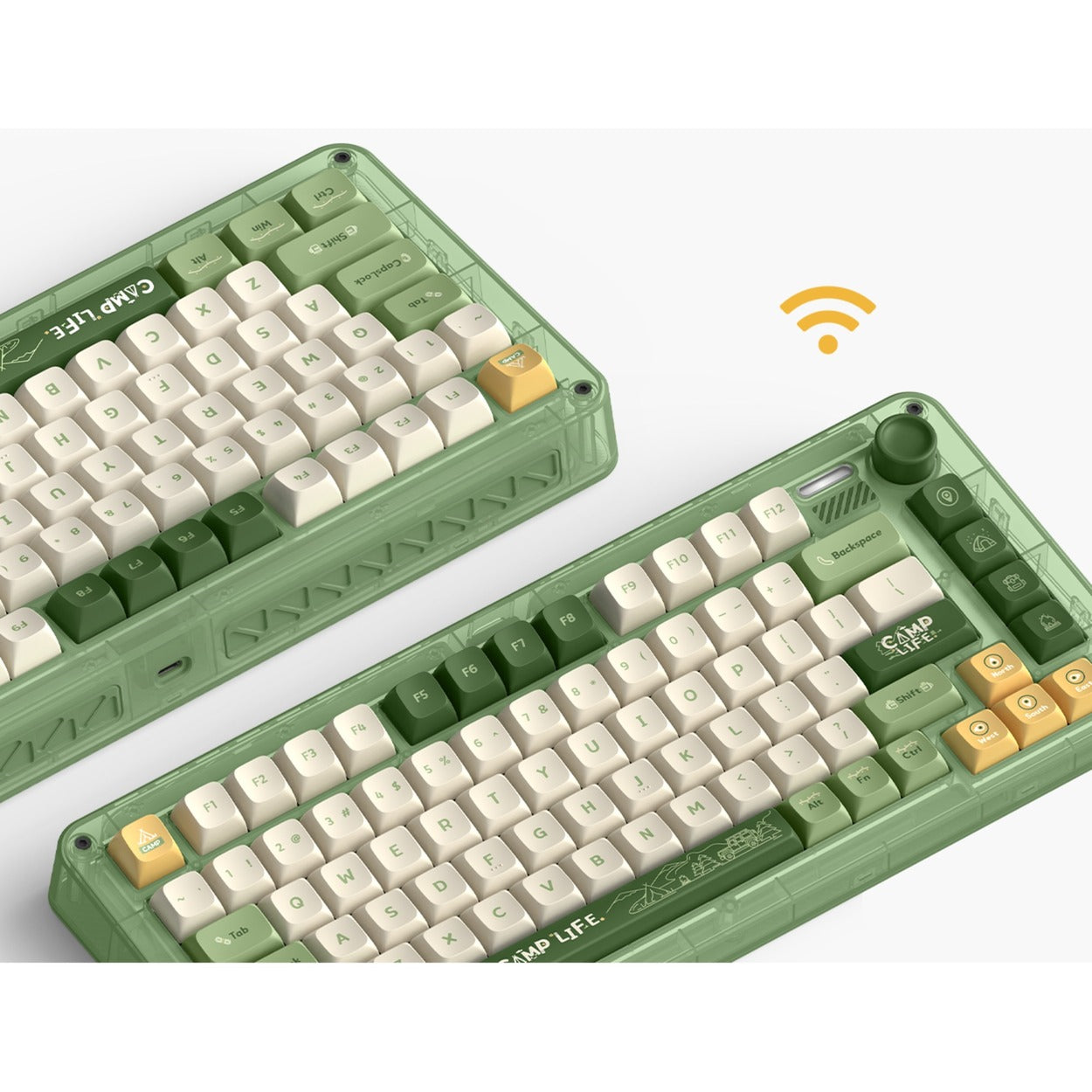 Iqunix zx75 camping wireless mechanical keyboard (groen, us lay-out (qwerty), cherry mx silent red, 75%, rgb leds, hot-swappable, double-shot pbt, 2.4ghz | bluetooth 5.1 | usb-c)