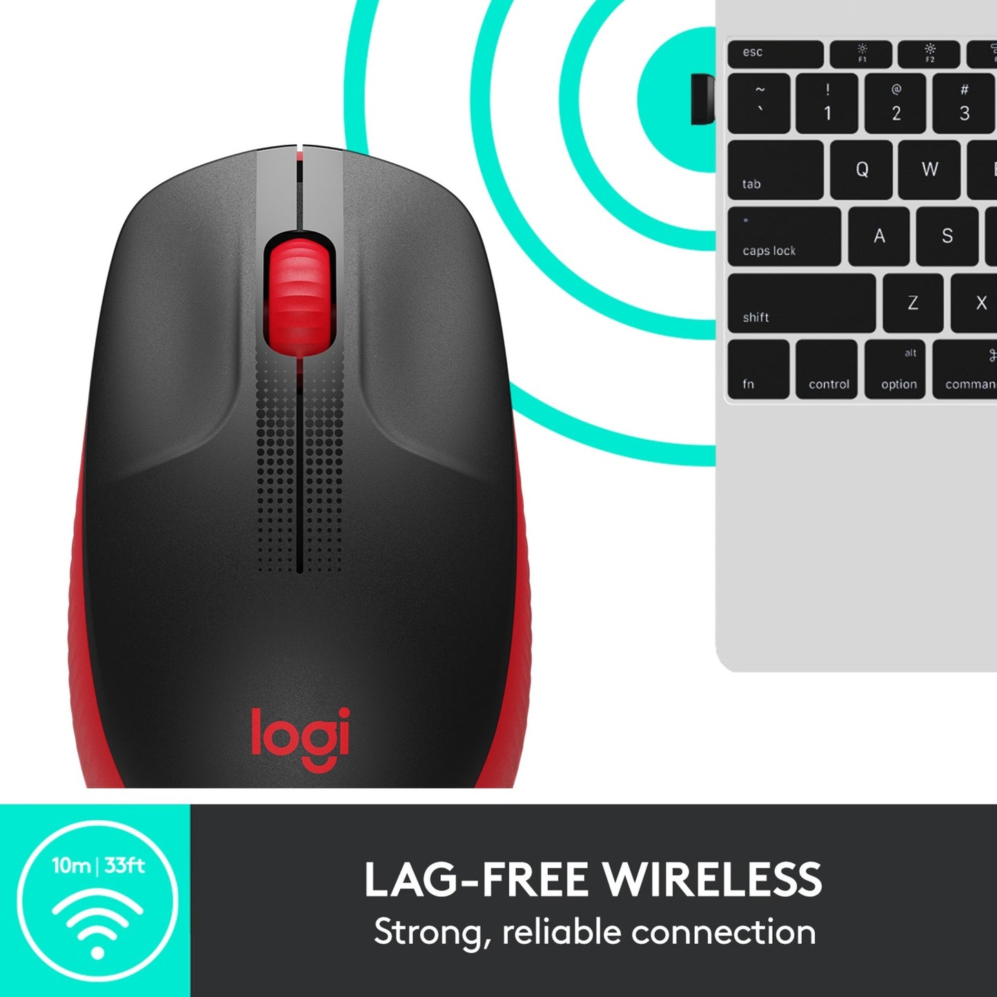 Logitech m190 full-size wireless mouse (rood, 1000 dpi)