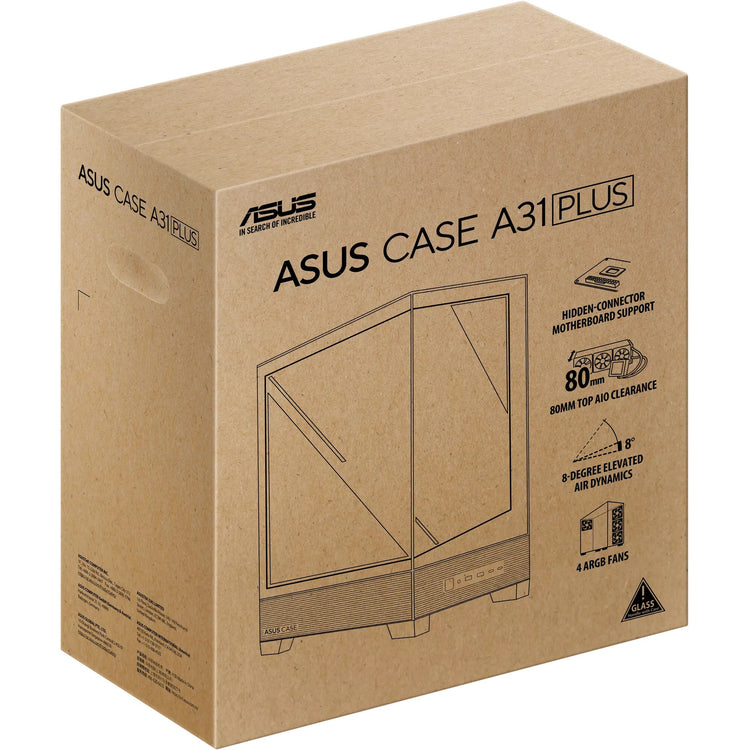 Asus a31 plus midi tower behuizing (zwart | 2x usb-a | 2x usb-c | tempered glass)