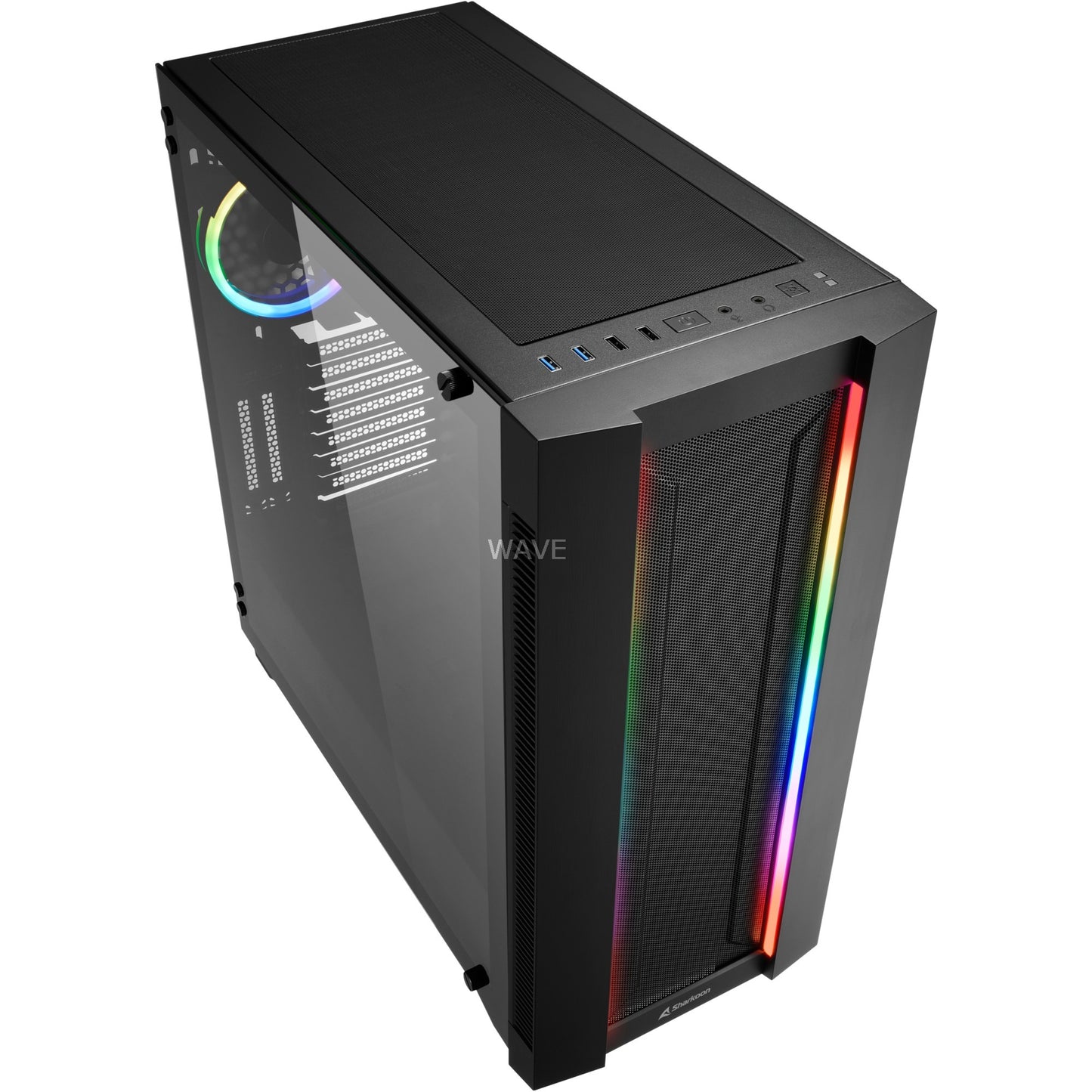 Sharkoon elite shark ca200m big tower behuizing (zwart | 4x usb-a | tempered glass)