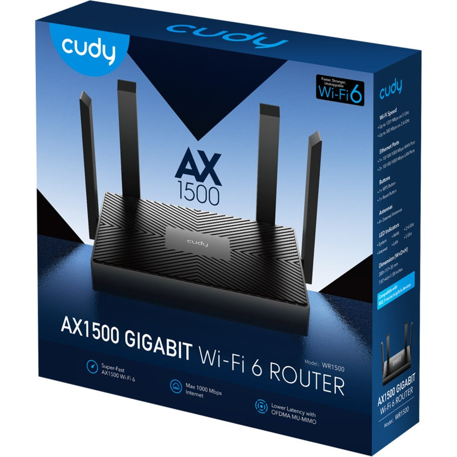 Cudy ax1500 gigabit wi-fi 6 router (zwart, app)