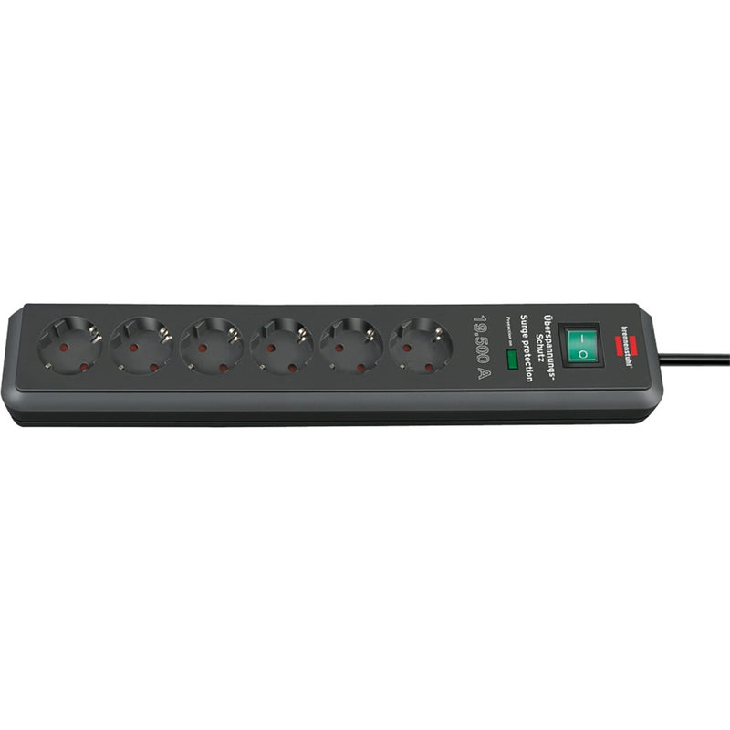 Brennenstuhl secure-tec 19.500a stekkerdoos met overspanningsbeveiliging 6-voudig stekkerdoos (antraciet, 2 meter)
