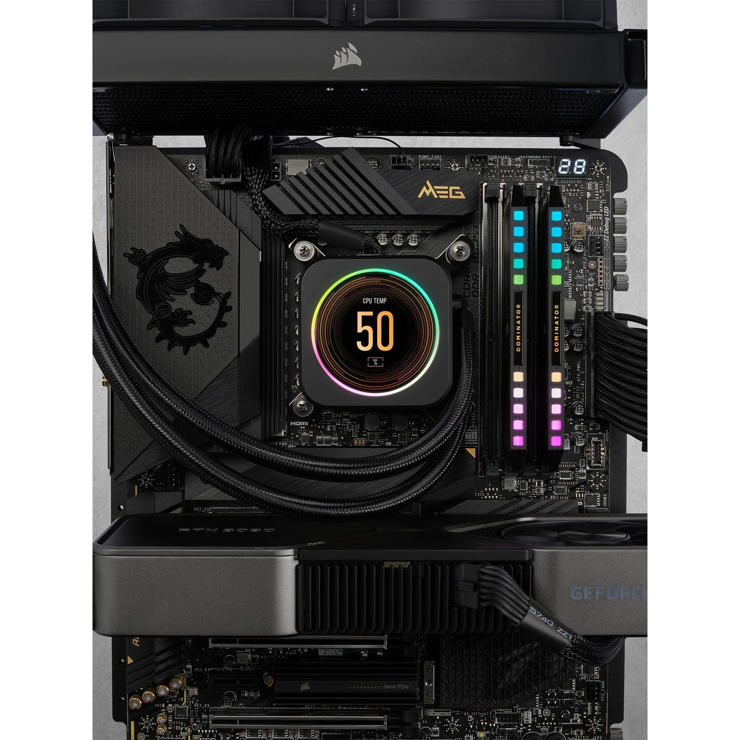 Corsair dominator platinum rgb 64 gb ddr5-5200 (2x 32 gb) werkgeheugen (zwart, cmt64gx5m2b5200c40, xmp 3.0)