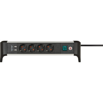 Brennenstuhl alu-office-line stekkerdoos met usb-laadfunctie 4-voudig schakel stekkerdoos