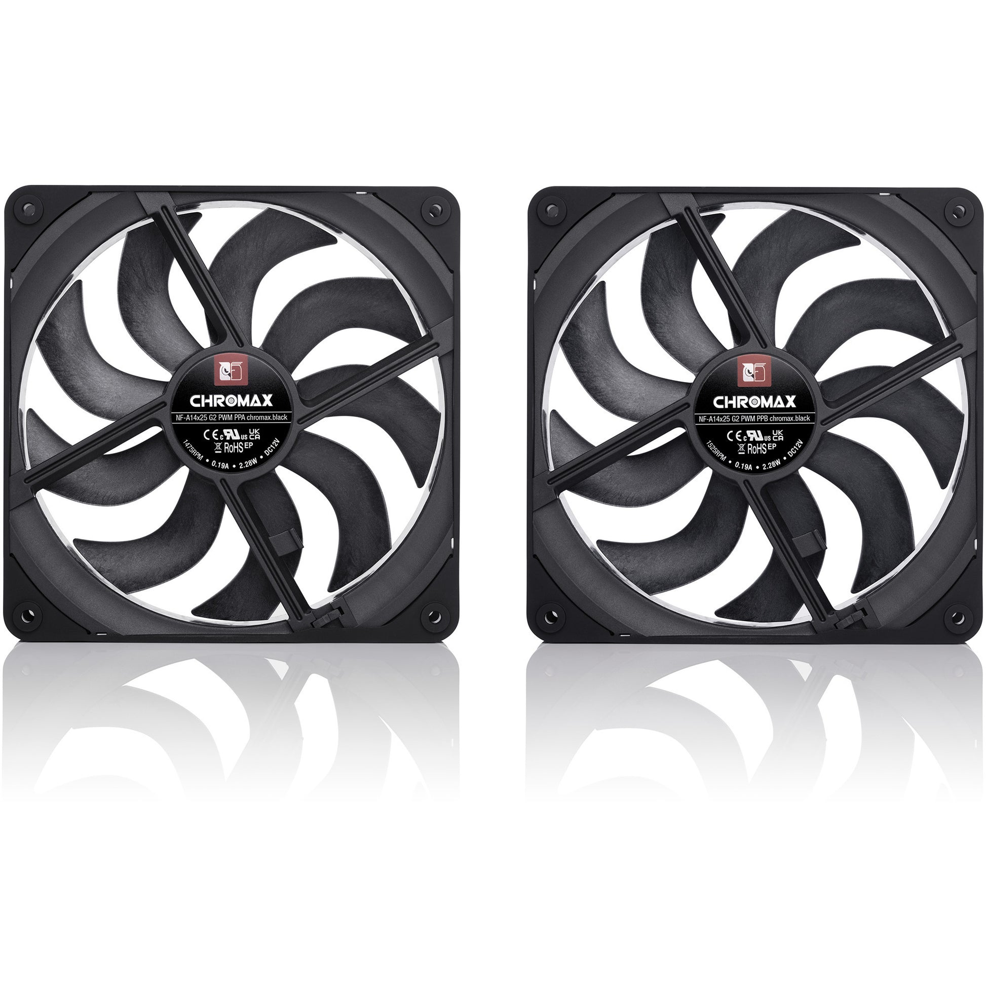 Noctua nf-a14x25 g2 pwm sx2-pp chromax.black case fans (zwart, 2 stuks, 140 x 140 x 25 mm)