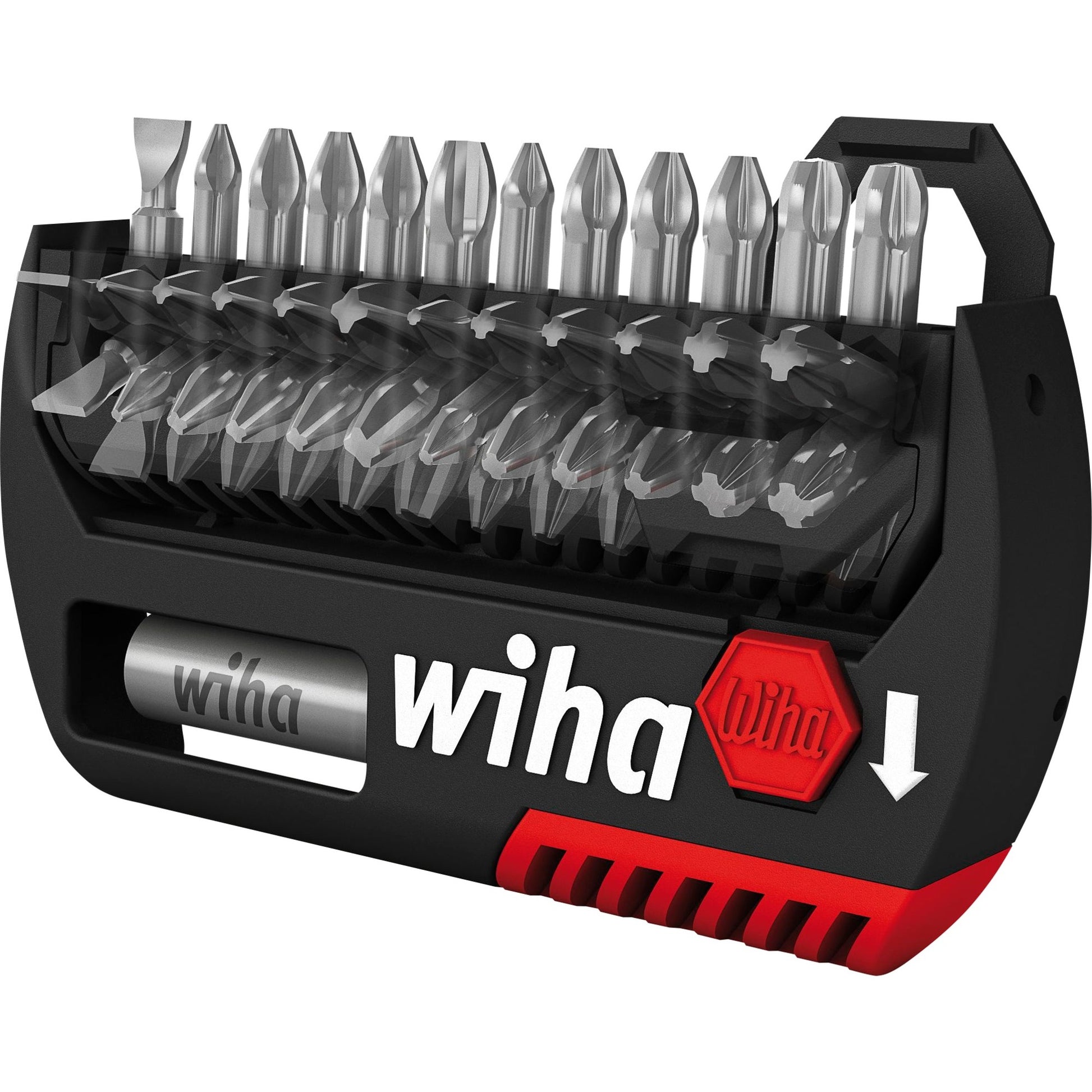 Wiha bitset flipselector standard 25 mm (zwart rood, phillips, pozidriv, torx® 13-delig 1 4 c6,3 met riemclip)