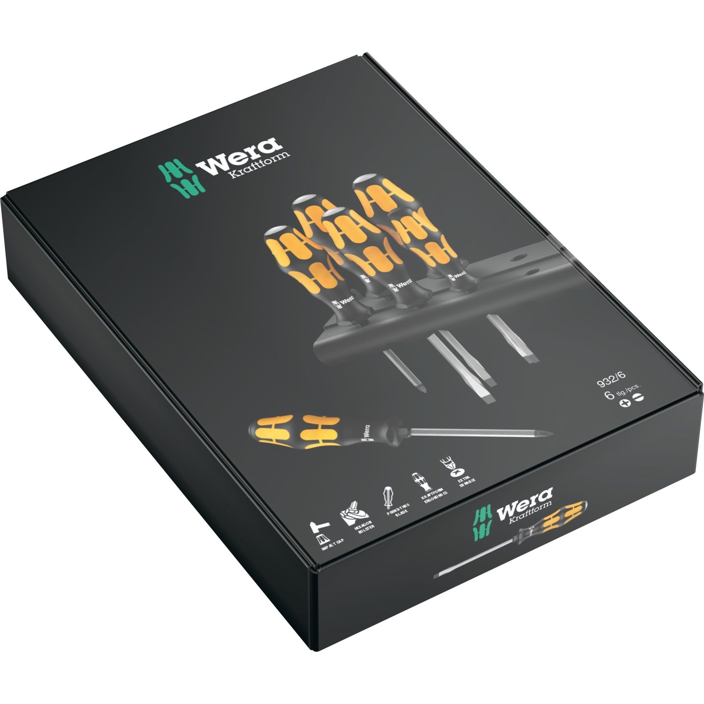 Wera 932 6 schroevendraaierset kraftform (zwart geel, 6-delig)