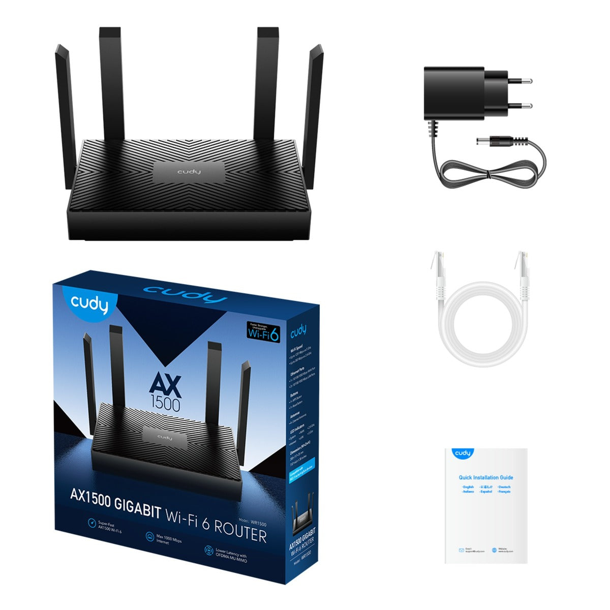 Cudy ax1500 gigabit wi-fi 6 router (zwart, app)