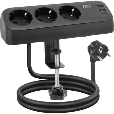 Act connectivity stekkerdoos met 3 type-f stopcontacten stekkerdoos (zwart, 30w power delivery, usb type-c a poorten)