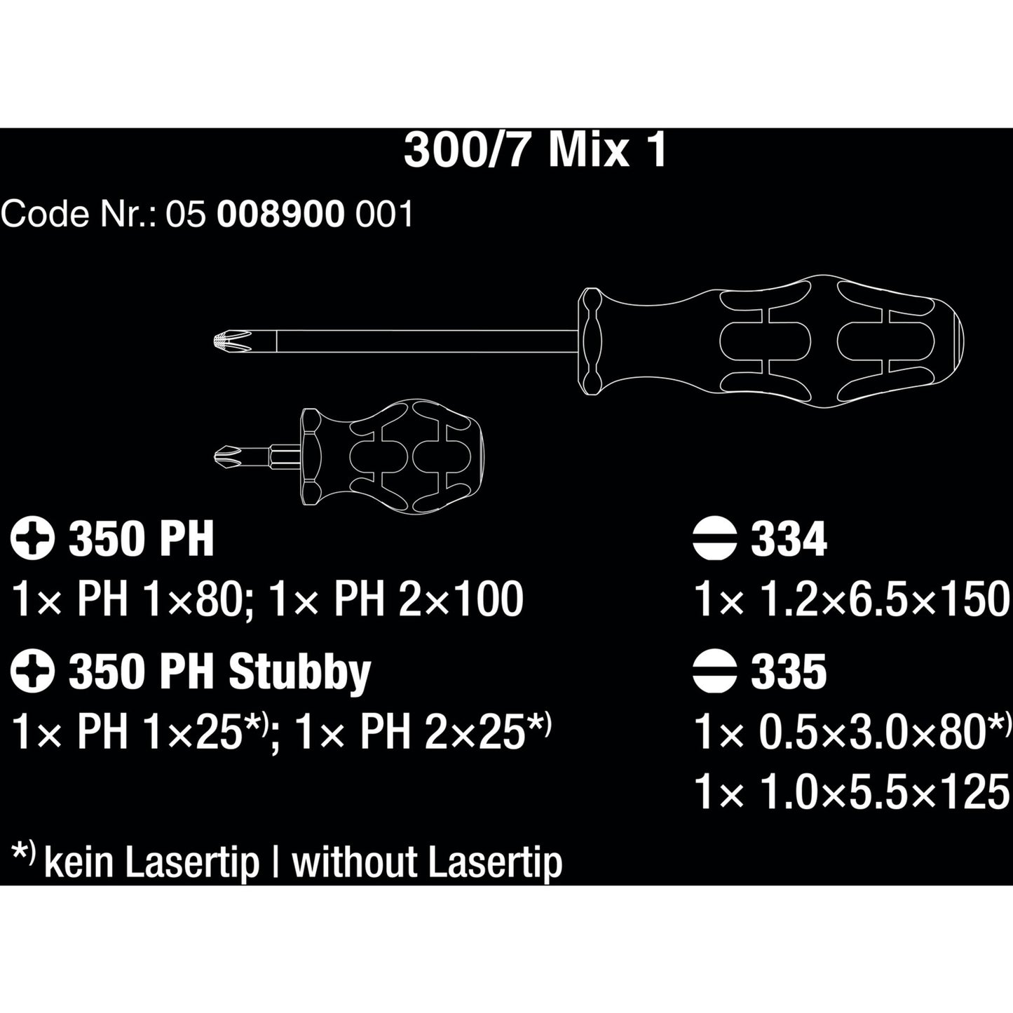 Wera 300 7 mix 1 schroevendraaierset, 7‑delig (zwart groen)