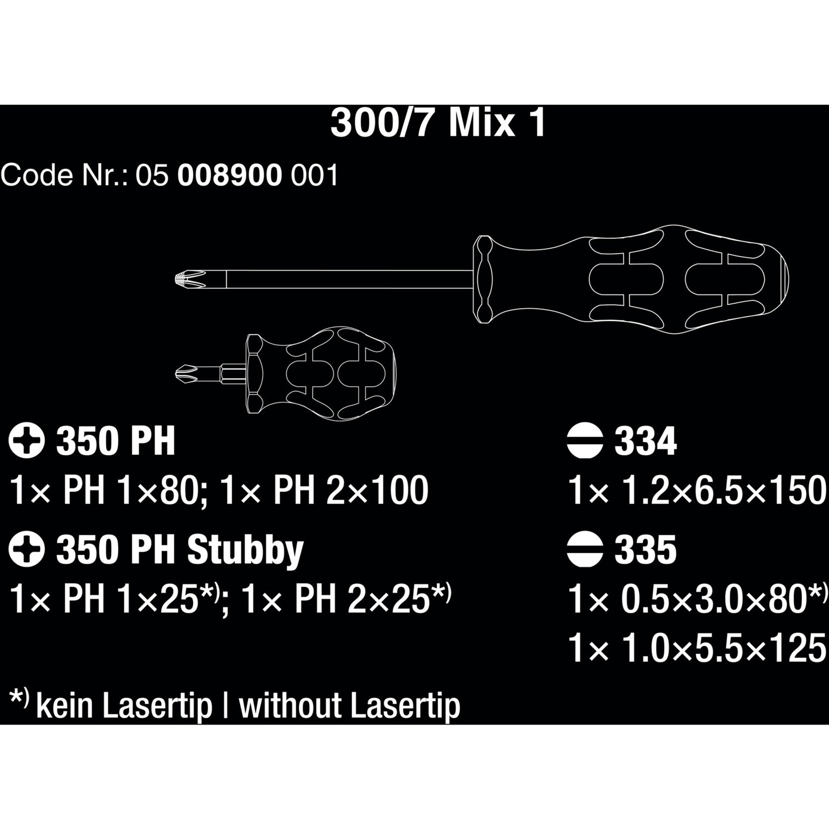 Wera 300 7 mix 1 schroevendraaierset, 7‑delig (zwart groen)