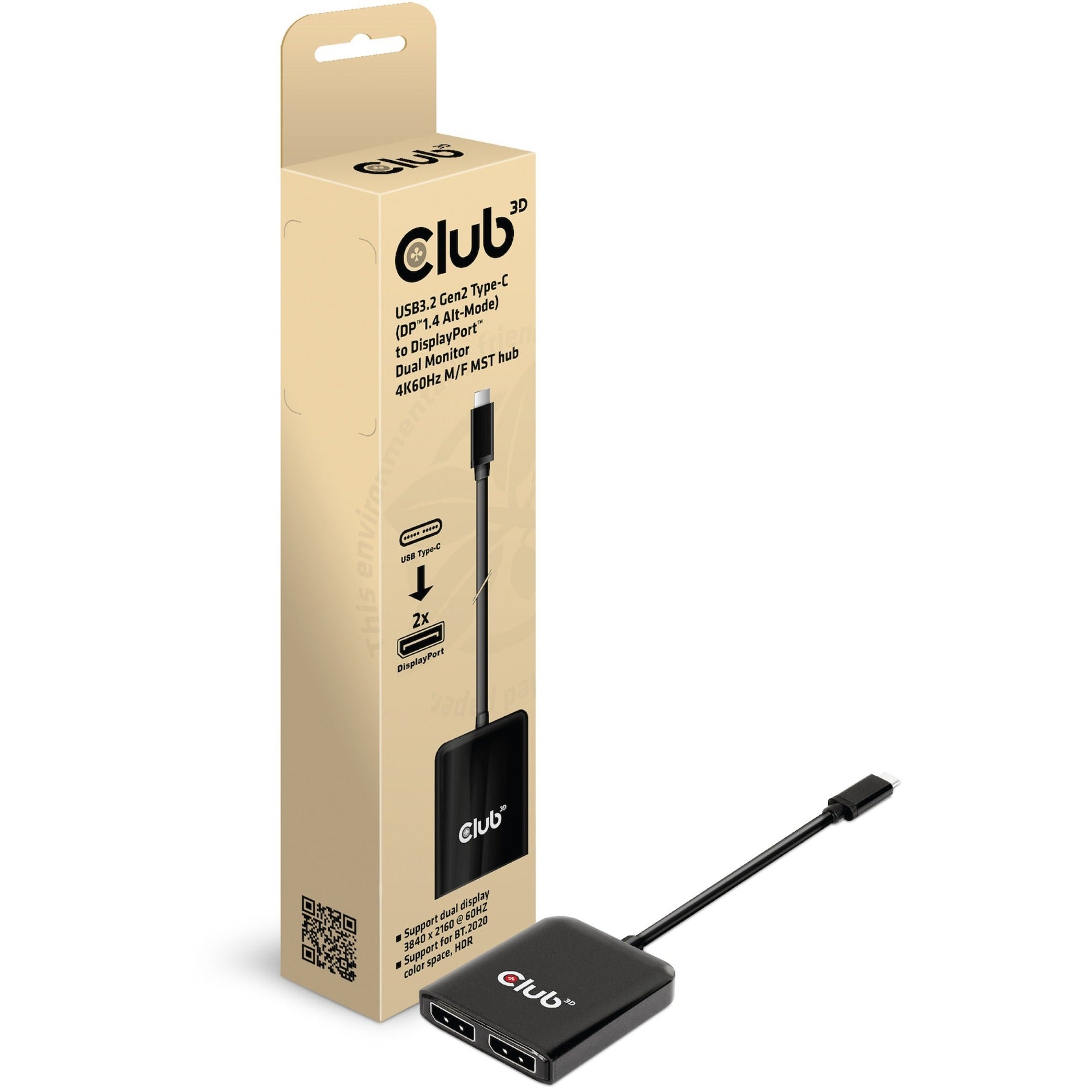Club 3d usb‑c (dp alt‑mode) naar 2x displayport hub (zwart)