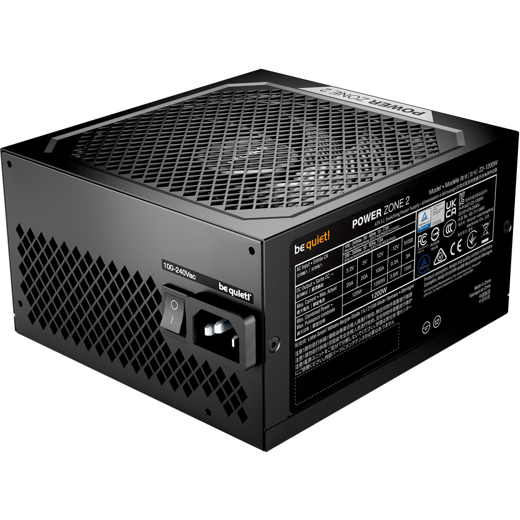 Be quiet! power zone 2 modulaire 1200 watt voeding (zwart, 1x 12v-2x6, 3x pcie)