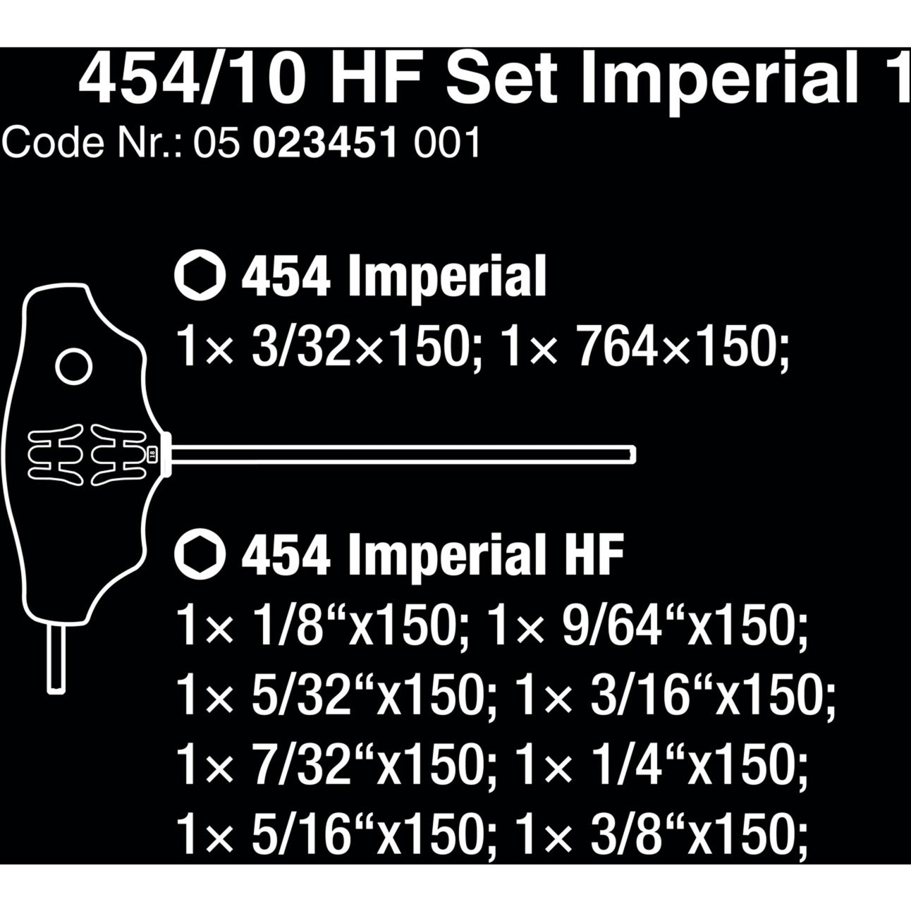 Wera 454 10 hf set imperial 1 stiftsleutelset t-greep hex-plus (zwart groen, met vasthoudfunctie, duims, 10-delig)