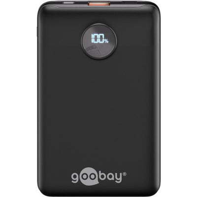 Goobay powerbank compact 10.000 mah (zwart, 10 ah, 1x usb-a, 1x usb-c, power delivery, quick charge)