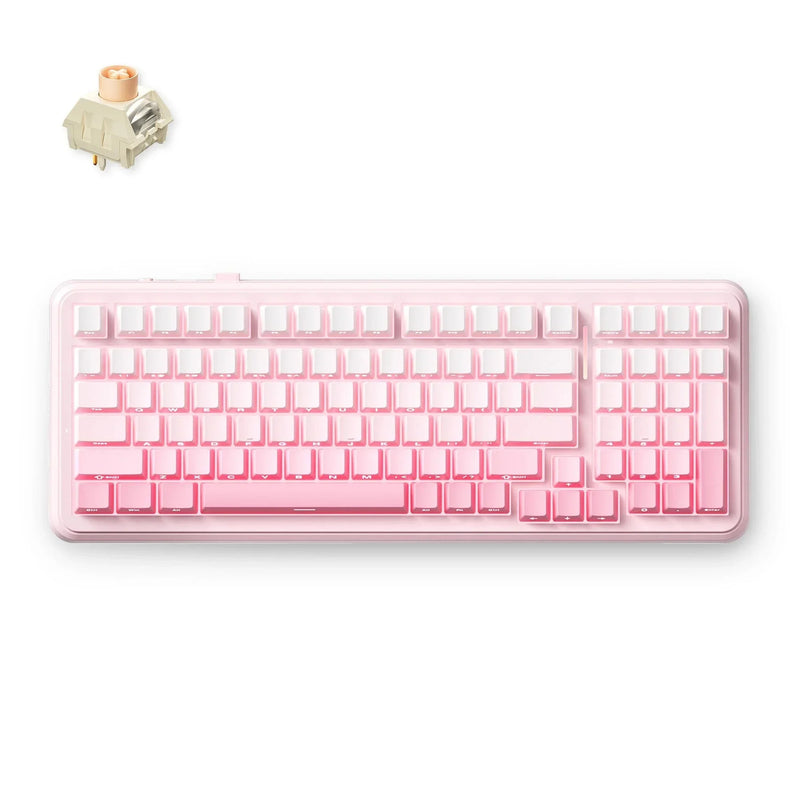 Mchose k99 v2 wireless gasket mount mechanical keyboard (lichtroze, us lay-out (qwerty), kailh box icy creamsicle, 99%, rgb, pbt keycaps, hot-swap, 2.4 ghz | bluetooth | usb-c)
