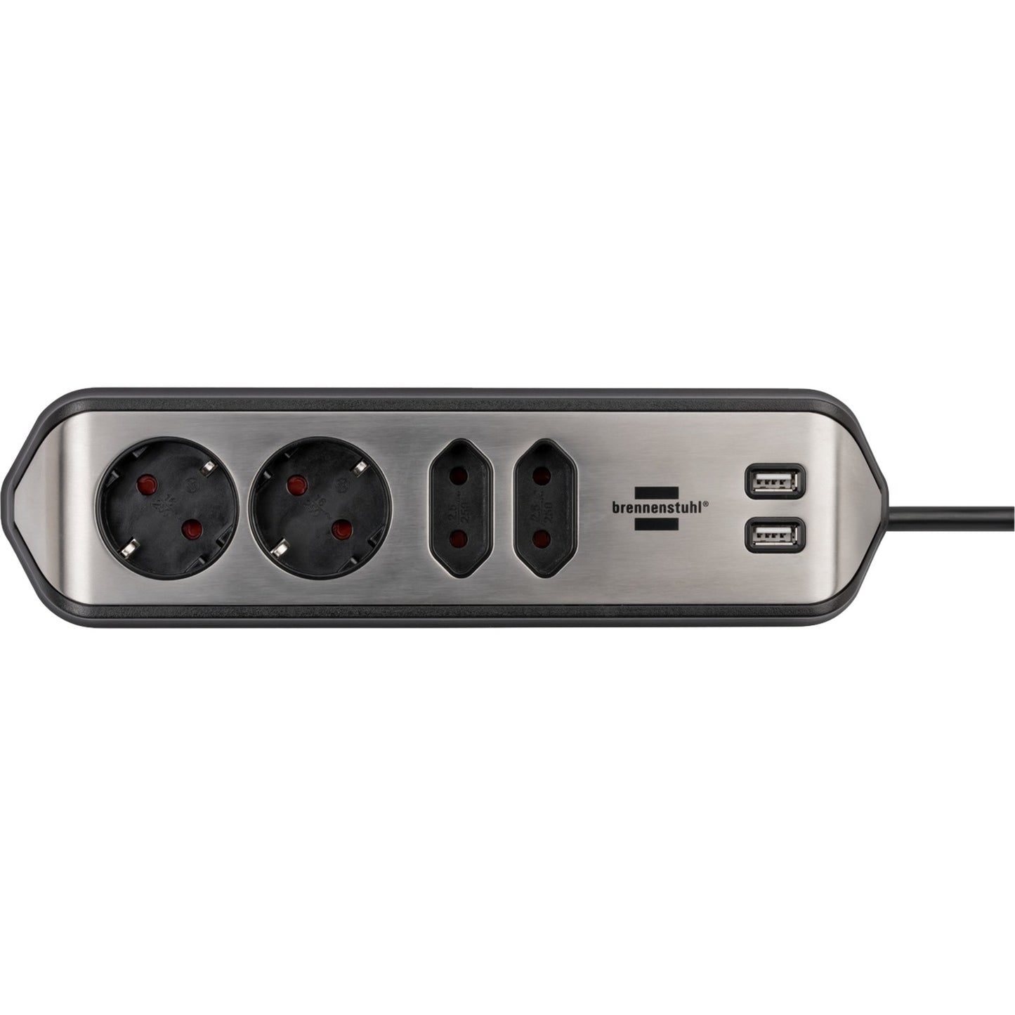 Brennenstuhl ®estilo hoekaansluitdoosstrook met usb laadfunctie 4-weg 2x b eschermend contactdoos 2x euro zilver zwart