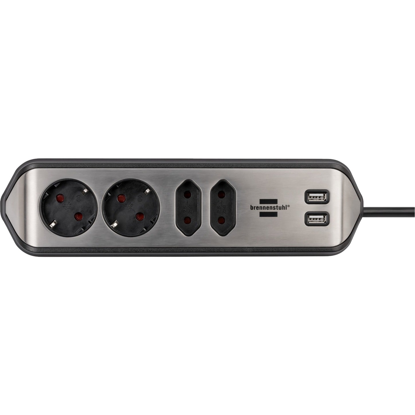 Brennenstuhl estilo hoekstekkerdoos 4-voudig stekkerdoos (zwart roestvrij staal, 2x usb)
