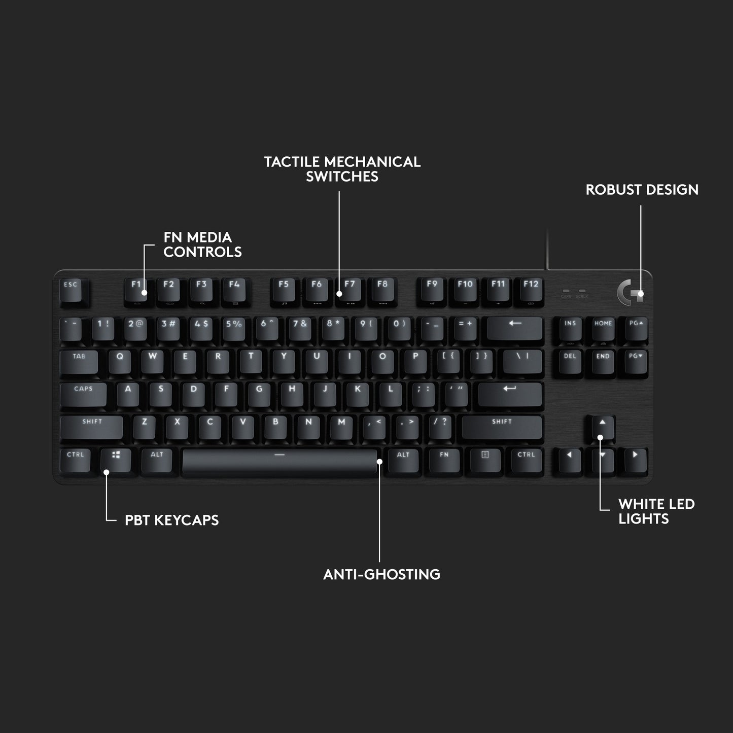 Logitech g413 tkl se mechanisch gaming toetsenbord (zwart, us-international lay-out (qwerty), gl tactile, 80% (tkl))