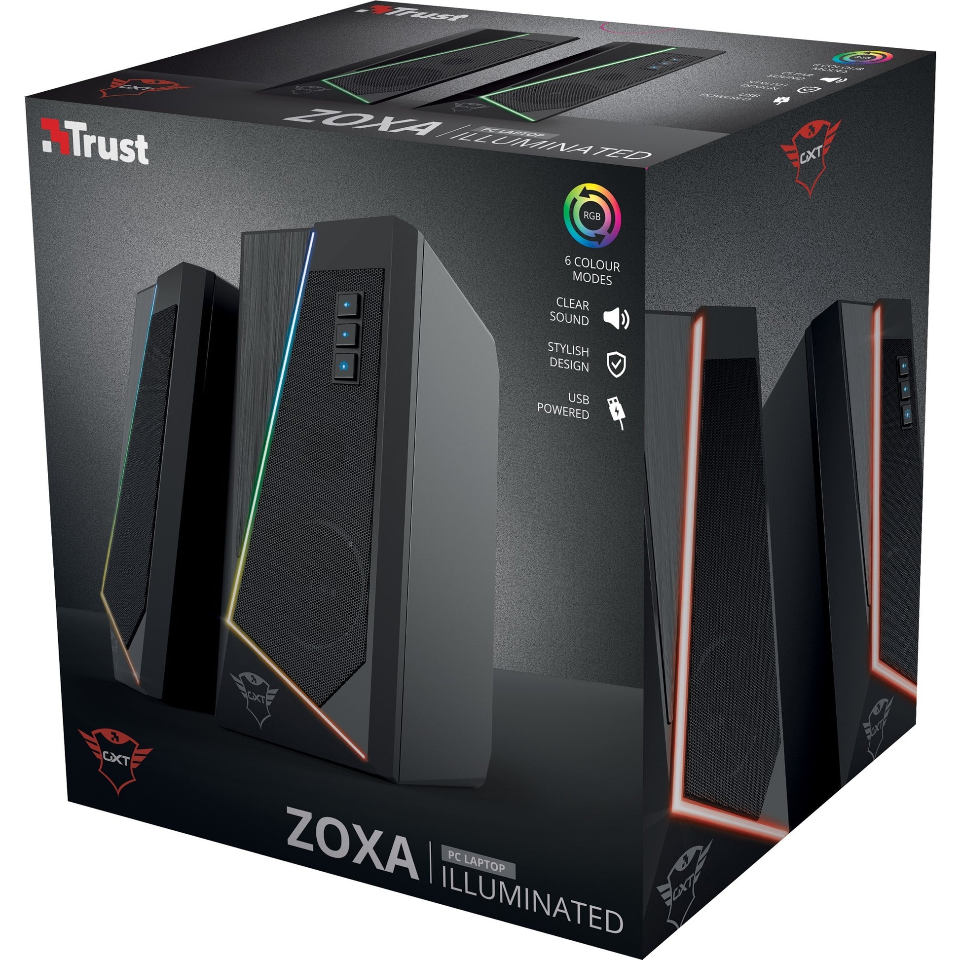 Trust gxt 609 zoxa rgb-verlichte speakerset pc-luidspreker (zwart, rgb led)