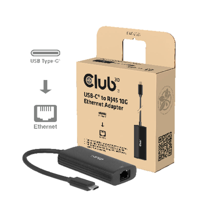 Club 3d cac-2531 usb-c naar rj45 10g ethernet adapter (zwart)