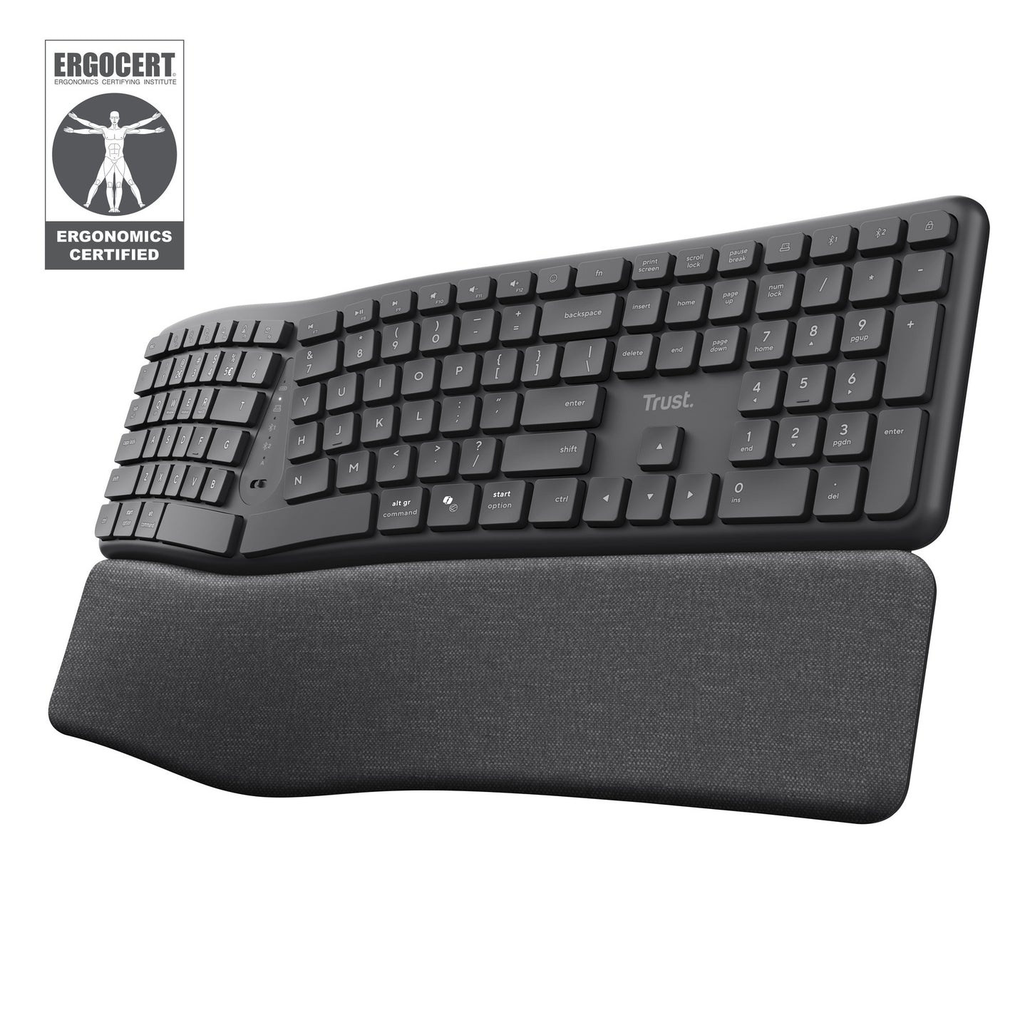 Trust keyra ergonomisch draadloos toetsenbord (zwart, us lay-out (qwerty), 100%, 2.4 ghz usb | bluetooth)