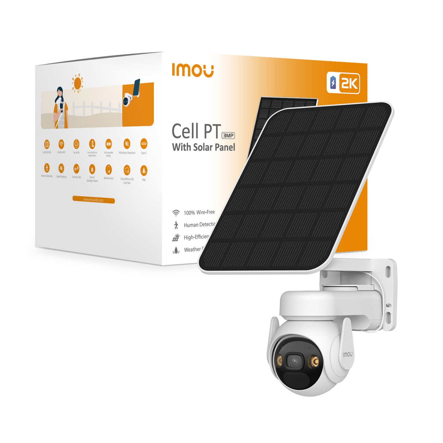 Imou cell pt met zonnepaneel beveiligingscamera (wit, 100% draadloos)